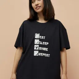 Ginger by Lifestyle Black Cotton Printed T-Shirt image 1