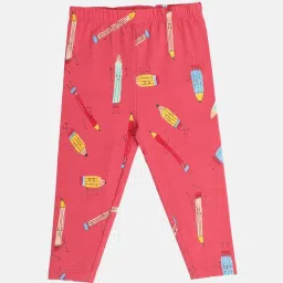 MINIKLUB Girls Pink Cotton Printed Full Sleeves Legging image 1