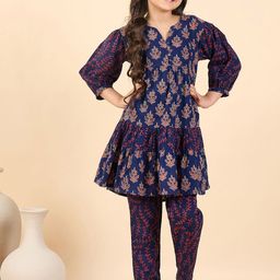 Stylo Bug Girls Ethnic Motifs Printed Pure Cotton Kurti with Trousers-picture-1