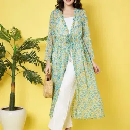 Anvi Be Yourself Green Regular Fit Floral Print Shrug image 5