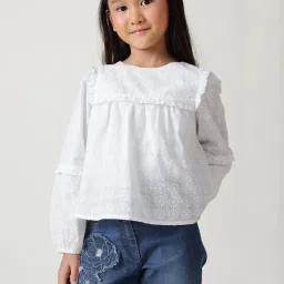 One Friday Kids White Embroidery Regular Fit Top image 1