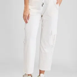 Spykar White Relaxed Fit High Rise Trackpants image 1