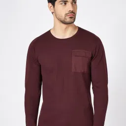 Sf Jeans By Pantaloons Maroon Slim Fit Texture T-Shirt image 1