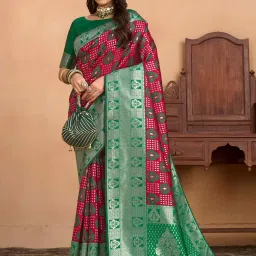 Mimosa Pink Woven Saree With Unstitched Blouse image 1