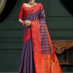 Mimosa Navy Woven Saree With Unstitched Blouse image 1