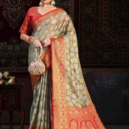 Mimosa Grey Woven Saree With Unstitched Blouse image 1