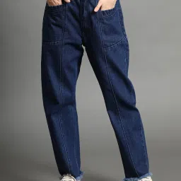 Angelfab Dark Blue Cotton Boyfriend Fit High Rise Jeans image 1