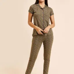 Sweet Dreams Green Cotton Printed Shirt Pyjamas Set image 1