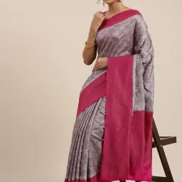 Banarasi Silk Works Grey Silk Woven Saree With Unstitched Blouse image 3