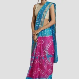 Geroo Jaipur Pink & Blue Hand Dyed Bandhani Kota Silk Saree-picture-15