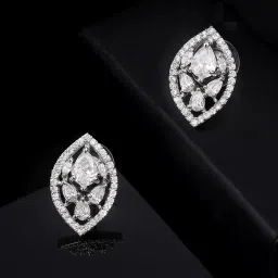 Estele Rhodium-Plated CZ Leaf Shaped Stud Earrings image 1