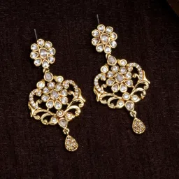 Estele Gold-Plated CZ Flower Design Dangler Earrings image 1