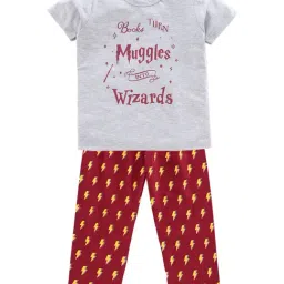 nite flite Night Suit Kids Grey & Maroon Printed T-Shirt with Pajamas-picture-12