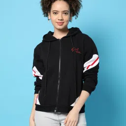 Campus Sutra Black Cotton Graphic Print Hoodie image 1