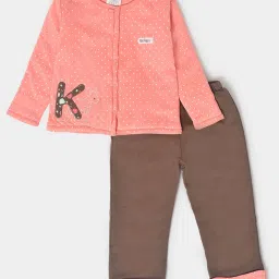 MiArcus Kids Peach & Brown Printed Full Sleeves Sweatshirt with Pyjamas image 1