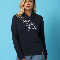 Campus Sutra Navy Cotton Graphic Print Hoodie image 1