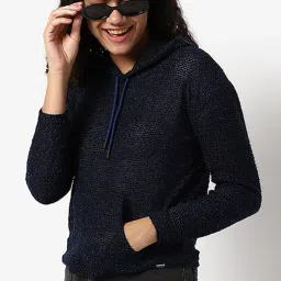 Campus Sutra Navy Regular Fit Hoodie image 1