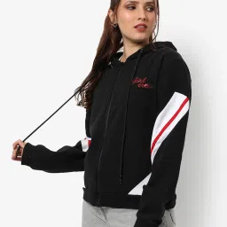 Campus Sutra Black Cotton Graphic Print Hoodie image 1