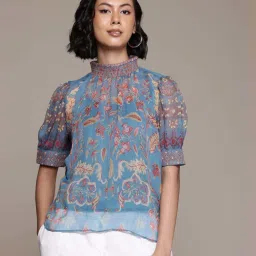 AARKE RITU KUMAR Blue Printed Top With Camisole image 1