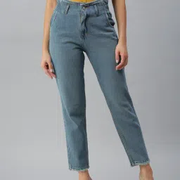 showoffff SHOWOFF Low Distress Blue Mom Fit Denim Jeans-picture-15