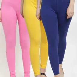 Gracit Blue & Yellow Mid Rise Leggings - Pack Of 3-picture-12