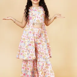 A.T.U.N. Kids Peach Printed Kurta Set image 1