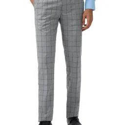 Raymond Grey Polyviscose Slim Fit Checked Formal Trosuers image 1