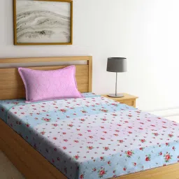 Klotthe Floral Multicolor 300 TC Cotton Blend Single Bed Sheet with Pillow Cover image 1