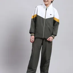 Monte Carlo Kids Olive & White Color Block Full Sleeves Tracksuit image 1