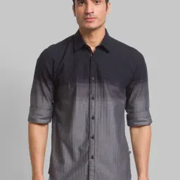 Parx Grey & Black Cotton Slim Fit Colour Block Shirt-image-26