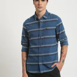 The Bear House Blue Cotton Slim Fit Striped Shirt image 1