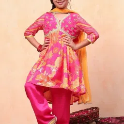Biba Girls Pink Printed Kurta set image 1