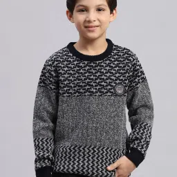 Monte Carlo Kids Black & Grey Self Design Full Sleeves Sweater image 1