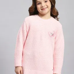 Monte Carlo Kids Pink Self Design Full Sleeves Sweater image 1
