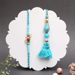 Aapno Rajasthan Turquoise Blue Handcrafted Casual Rakhi with Roli Chawal & Greetings Card-picture-16