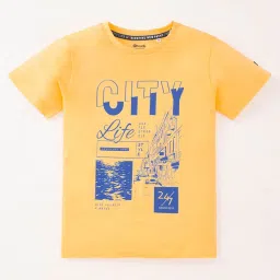 Edheads Kids Yellow & Blue Cotton Printed T-Shirt image 1