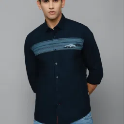 Louis Philippe Sport Navy Blue Cotton Slim Fit Printed Shirt image 1