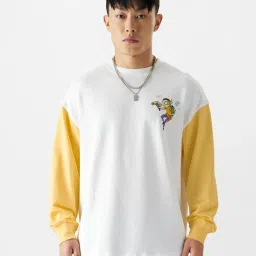 The Souled Store Rick And Morty: Morty's World White & Yellow Loose Fit Oversized Crew T-Shirt image 1