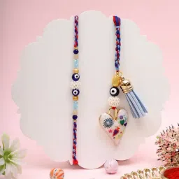 Aapno Rajasthan Blue Nazar Suraksha Casual Rakhi with Roli Chawal & Greetings Card-picture-44