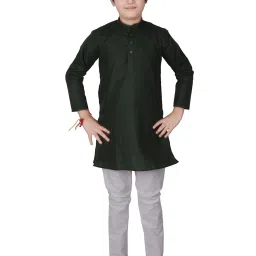 Pro-Ethic Style Developer Kids Dark Green & White Solid Full Sleeves Kurta with Pyjamas image 1