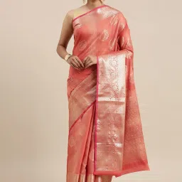Banarasi Silk Works Red Silk Woven Saree With Unstitched Blouse image 1