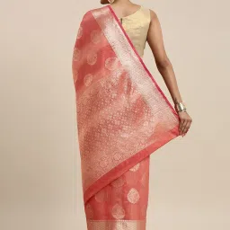 Banarasi Silk Works Red Silk Woven Saree With Unstitched Blouse image 2