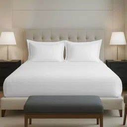 Pizuna White Cotton 400TC Bedsheet with 2 Pillow cover image 1