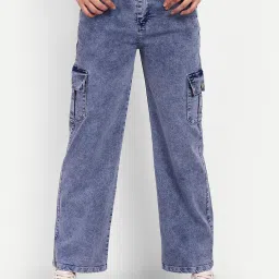 Broadstar Light Blue Denim Relaxed Fit High Rise Cargo Jeans image 1