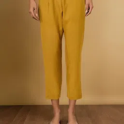 Taneira Yellow Viscose Solid Straight Pants image 1