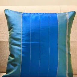 Fabindia Home Udai Teal Cotton Silk Cushion Cover image 1