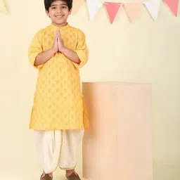 Fabindia Kids Yellow Cotton Regular Fit Printed Kurta image 1
