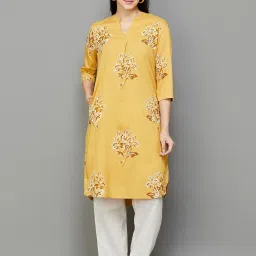 Melange by Lifestyle Mustard Printed A Line Kurta image 1