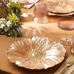Pure Home and Living Copper & Gold Glass Flower Shaped Dinner Plates - Set of 2 image 1