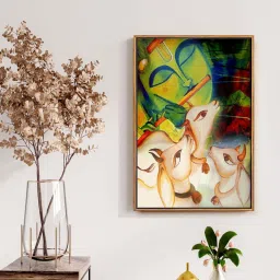 999Store Green Canvas Lord Krishna Cow Painting Wall Art image 1